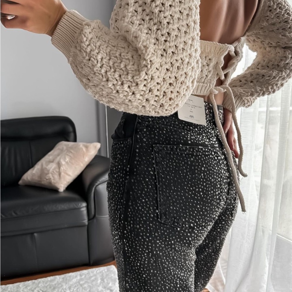 NWT Zara Black Rhinestone Jeans